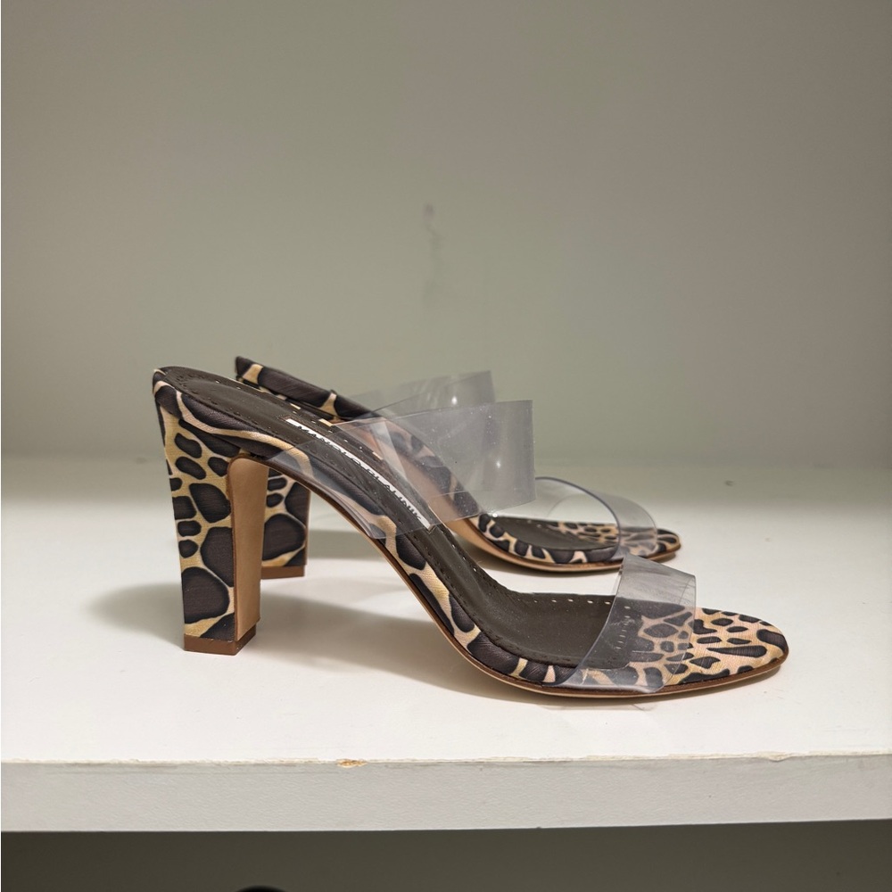 Manolo Blahnik Leopard Print Heels with Clear Straps - Picture 2 of 4